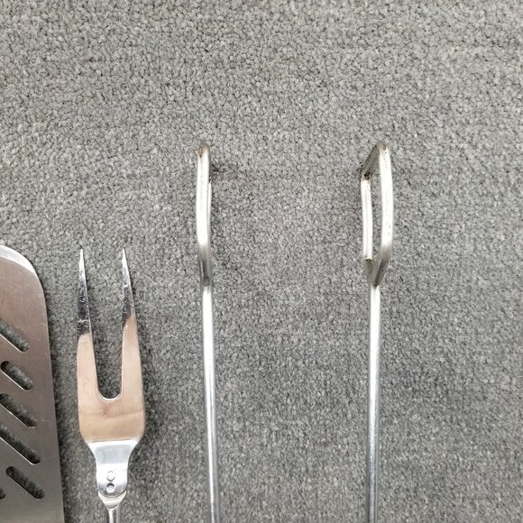BBQ Grilling Tool Set of LOT 4 Metal Spatula Wood Handle Tongs 2 Tine Long Forks - Picture 5 of 16